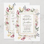 Christliche Hochzeit von Winter Red White Gold Flo Einladung (Vorne/Hinten)