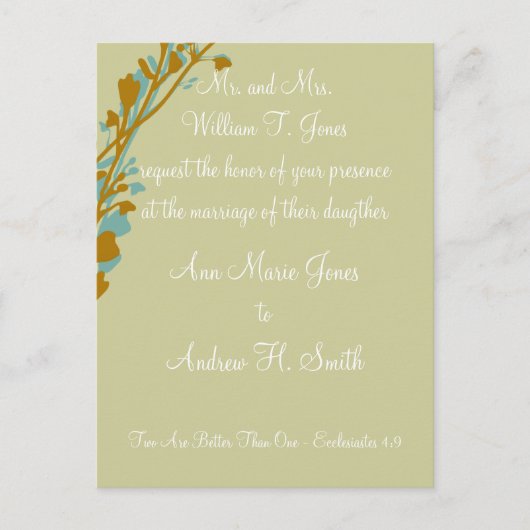 Christliche Hochzeitseinladung Carmel und Blue Einladungspostkarte (Vorderseite)