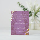 Christliche Hochzeitseinladung Lila Eleganz Ankündigungspostkarte (Stehend Vorderseite)