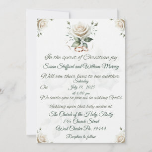 Christliche Hochzeitseinladung mit weißer Rose und Einladung