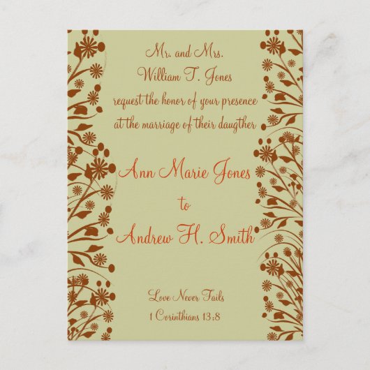 Christliche Hochzeitseinladung Orange und Braun Einladungspostkarte (Vorderseite)