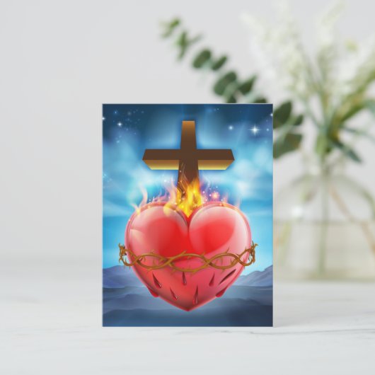 Christliche Illustration des Heiligen Herzens Postkarte (Stehend Vorderseite)