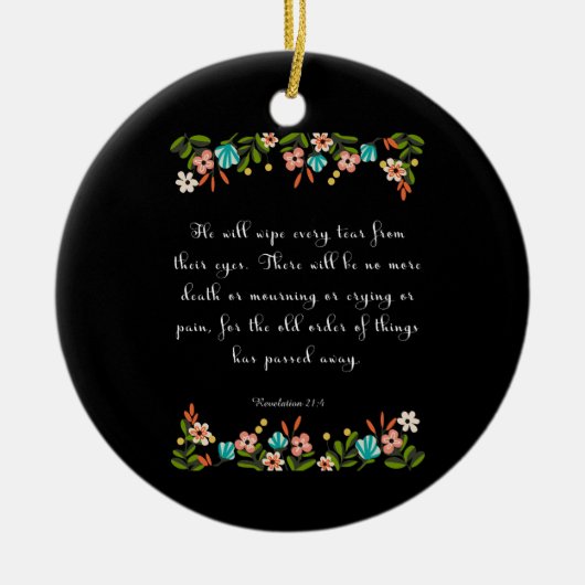 Christliche inspirational Kunst - Enthüllungs-21:4 Keramikornament (Vorne)