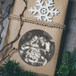 Christliche katholische Weihnachtskrippe Szene Man Runder Aufkleber
