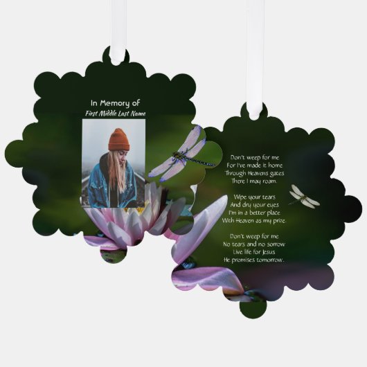 Christliche Keepake-Gedenkstätte Dragonfly Lotus-B Ornament Karte (Vorderseite/Rückseite)