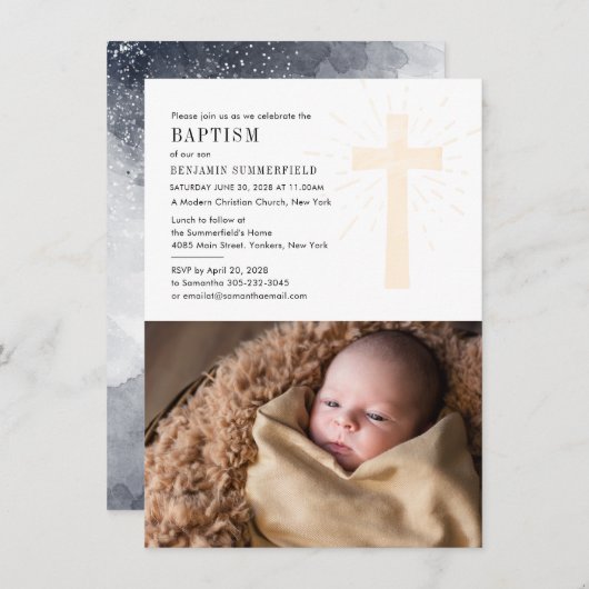 Christliche Kirche Taufen Baby Foto Religiöse Invi Einladung (Vorne/Hinten)