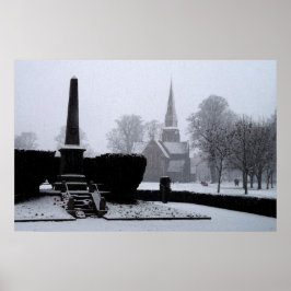 Christliche Kirche und Gedenkstätte im Schnee Wass Poster