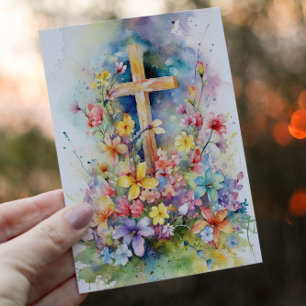 Christliche Kreuz- und Frühlingsblumen Feiertagskarte