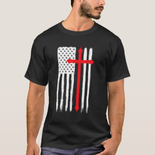 Christliche Kreuzamerikanische Flagge Religiöse Re T-Shirt