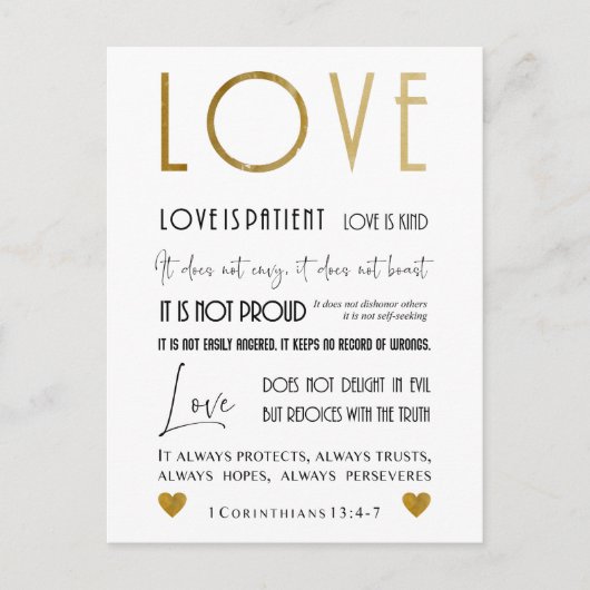 Christliche Liebe Bibel Vers Typografie Chic Postkarte (Vorderseite)