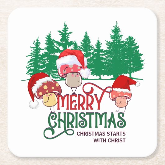 Christliche MERRY CHRISTMAS MUSHROOME im Wald Rechteckiger Pappuntersetzer (Vorderseite)