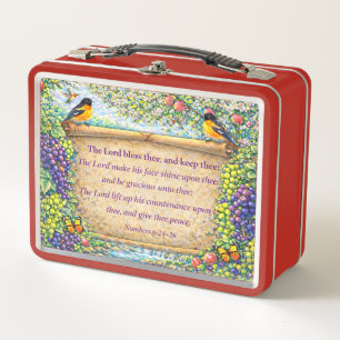 Christliche Metall-Lunchbox Blumige Schrift Gesche Metall Brotdose