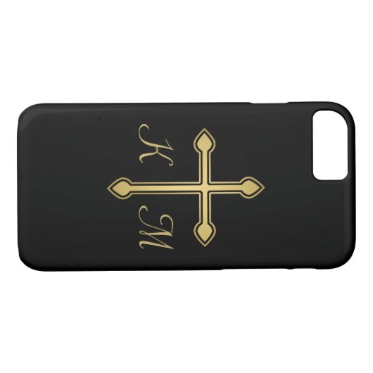 Christliche Mit Monogramm Goldkreuze Schwarz Case-Mate iPhone Hülle (Rückseite (Horizontal))