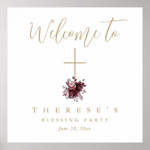 Christliche Mutter mit Blumenkreuz und Baby-Segen Poster