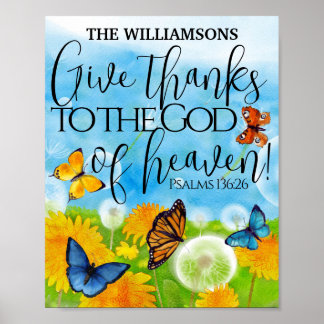 Christliche Niedliche Blüte Dank Bibel Verse Name Poster