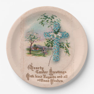 Christliche Oster-Papierteller Blaue Blumen Kreu Pappteller
