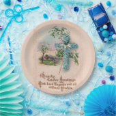 Christliche Osterpapier-Teller | Blaue Blumen Kreu Pappteller (Party)