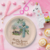 Christliche Osterpapier-Teller | Blaue Blumen Kreu Pappteller (Party)