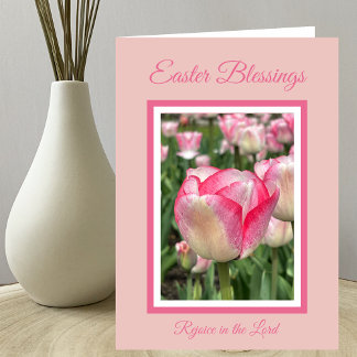 Christliche Ostersegnung Rosa Tulpenkarte Feiertagskarte