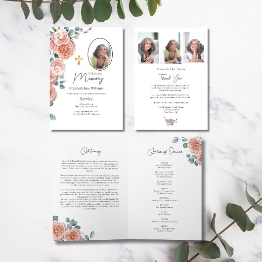 Christliche Peach Rose Beerdigungsauftrag Karte