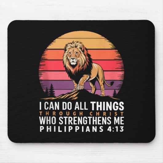 Christliche Philipper 4_13 Religiöser Löwe Stärke Mousepad (Vorne)