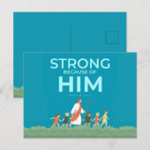 Christliche Postkarte Psalm 28:7 Stark in Ihm (Vorne/Hinten)