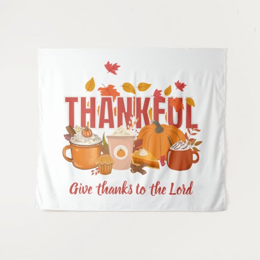 Christliche Pumpkin THANKFUL Happy Thanksgiving Wandteppich (Vorderseite (Horizontal))