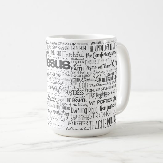 Christliche religiöse Namen Gottes Schwarz-weiß Kaffeetasse (VorderseiteRechts)