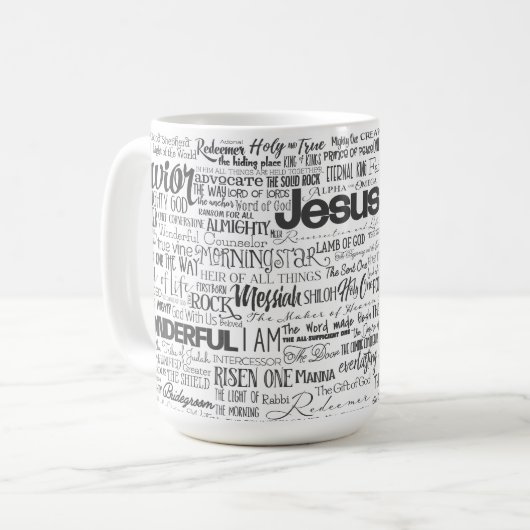 Christliche religiöse Namen Gottes Schwarz-weiß Kaffeetasse (Vorderseite Links)