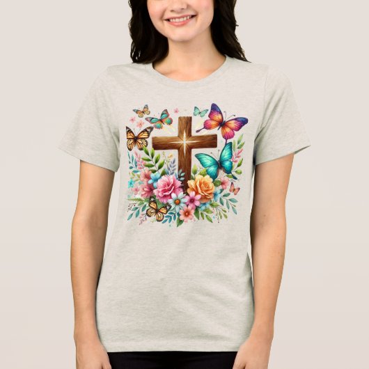 Christliche Schmetterlinge Tri-Blend Shirt (Vorderseite)