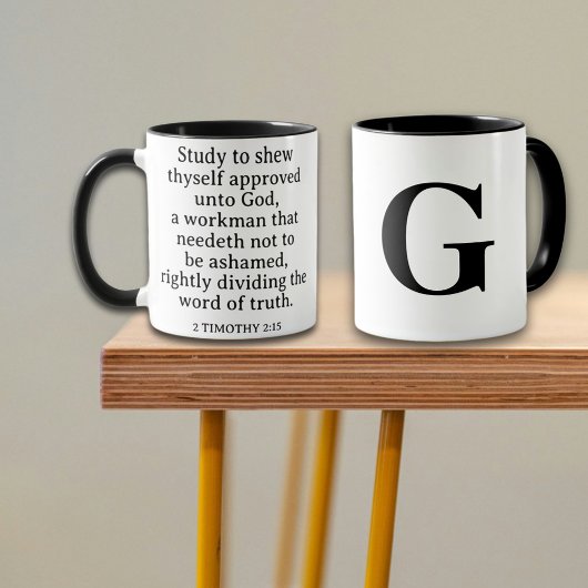 Christliche Schrift 2 Timothy 2:15 Monogramm Tasse