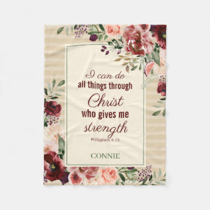 Christliche Schrift Burgunder Floral Personalisier Fleecedecke