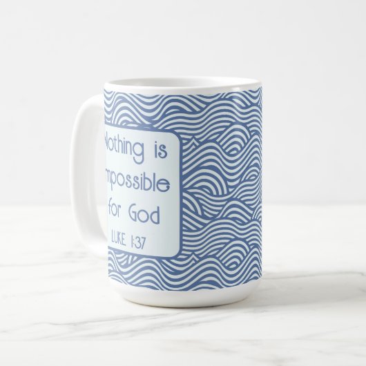 Christliche Schrift Luke 1:37 Blaues Wavy Muster Kaffeetasse (Vorderseite Links)