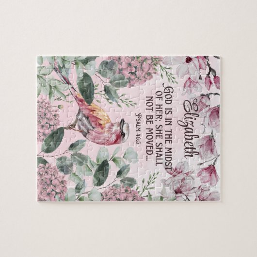 Christliche Scripting Wasserfarben Bird-Blume Name Puzzle (Horizontal)