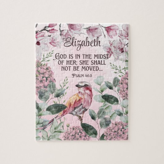 Christliche Scripting Wasserfarben Bird-Blume Name Puzzle (Vertikal)