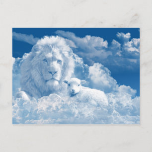Christliche spirituelle Lion Lamb Wolken Religiöse Postkarte