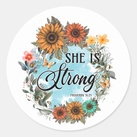 Christliche Sprichwörter 31 Sie ist stark Sonnenbl Runder Aufkleber (Vorderseite)