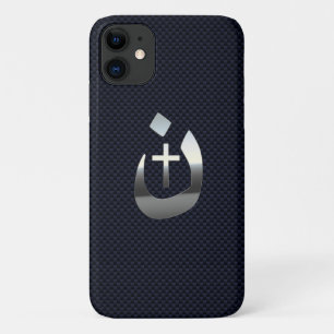 Christliche Symbole des Nazarenkreuzs auf blau iPhone 11 Hülle