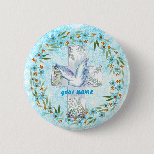 Christliche Taubenkreuz-Taste Button (Vorderseite)