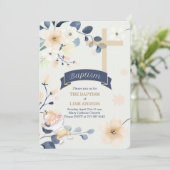 Christliche Taufe in Navy Blue und Gelb Einladung (Stehend Vorderseite)