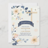 Christliche Taufe in Navy Blue und Gelb Einladung (Vorderseite)