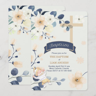 Christliche Taufe in Navy Blue und Gelb Einladung