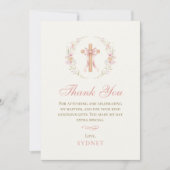 Christliche Taufe Mädchen Rosa Floralbogen Dankeskarte (Vorderseite)