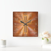 Christliche Uhren mit Gold Cross Grunge Hintergrun (Zuhause)