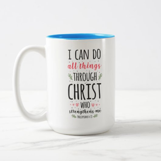 Christliche Verse Philippinen 4:13 Zweifarbige Tasse (Links)