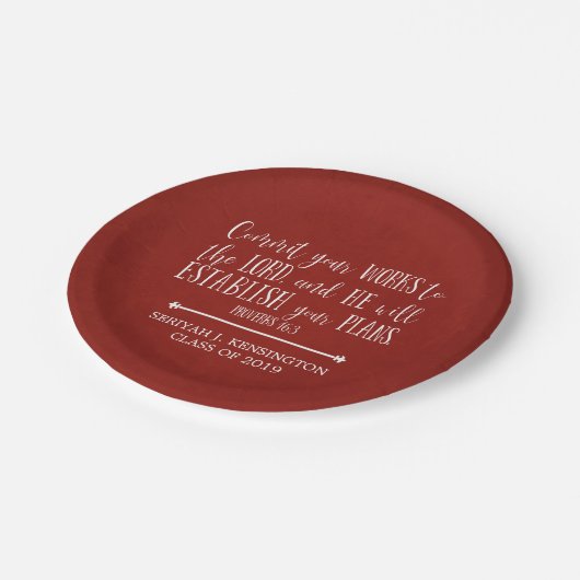 Christliche Verse Typografie Roter Abschluss Pappteller (Schrägansicht)