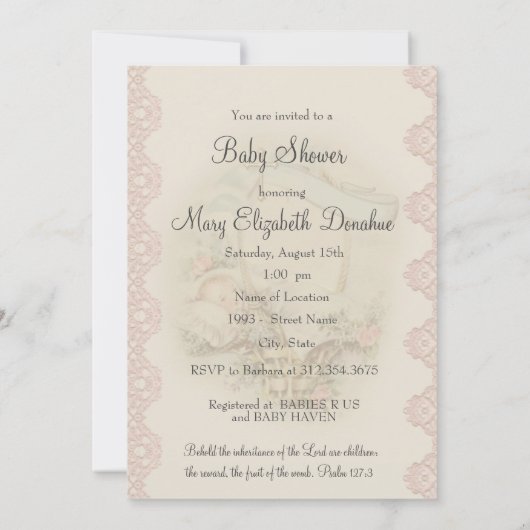 Christliche Vintage Babydusche Einladung (Rückseite)