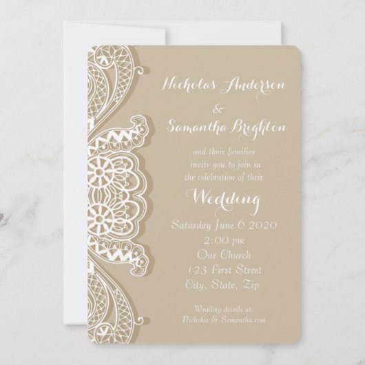 Christliche Vintage klassische White Lace Taupe Ho Einladung (Rückseite)