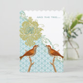 Christliche Vintage Vögel Damask Hochzeit lädt ein Einladung (Stehend Vorderseite)