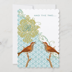 Christliche Vintage-Vögel Damast Hochzeitskarten Einladung